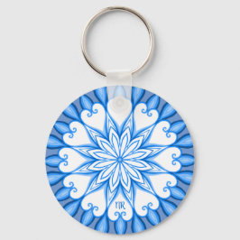 Chaveiro Elegante, branco estético e azul, Mandala, monogra
