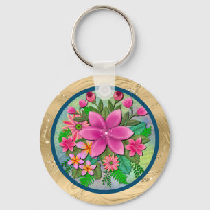 Chaveiro Elegante Buquê Botânico de Flores em Aquarela Prim