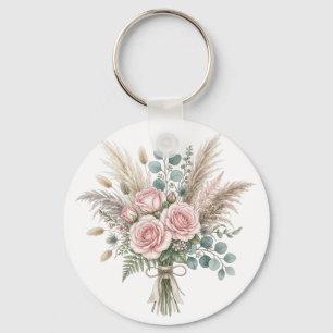 Chaveiro Elegante Buquê Floral Boho Rosa Bege travesseiro 