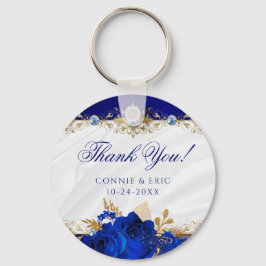 Chaveiro Elegante Casamento Floral Real Azul Obrigado Favor