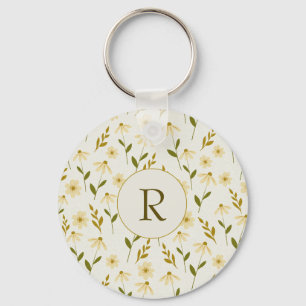 Chaveiro Elegante Daisy Floral Design Ivory Greenery Branch