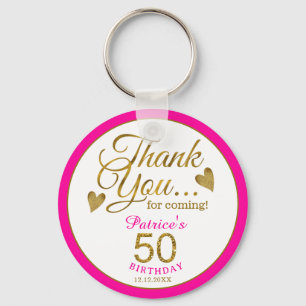 Chaveiro Elegante Dourado Rosa 50º Aniversário Obrigado Por