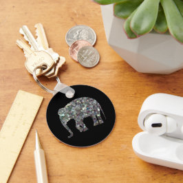 Chaveiro Elegante elefante brilhante em mosaico prateado
