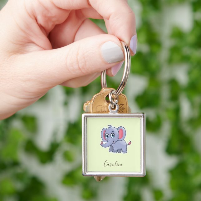 Chaveiro Elegante elefante cinza verde (Mão)