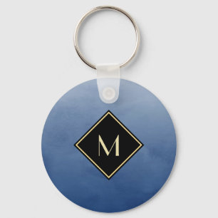 Chaveiro Elegante Esmagado De Azul Com Simples Monograma Do