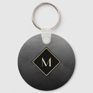 Chaveiro Elegante Esmagado Preto Com Simples Monograma Dour