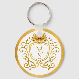 Chaveiro Elegante Favor de Casamento com Monograma em Folha