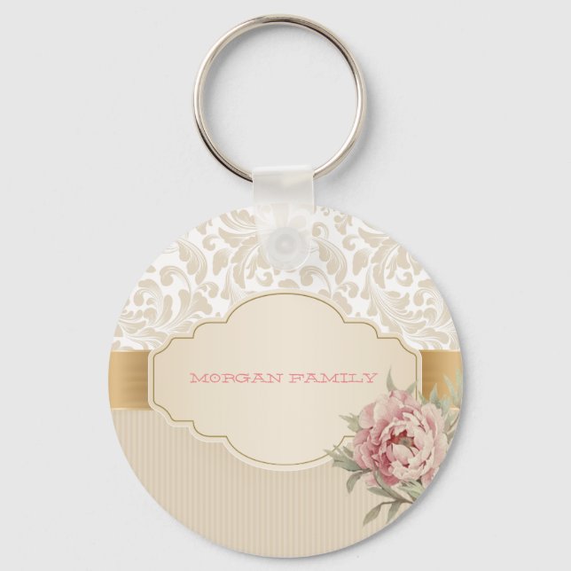 Chaveiro Elegante Floral Damask Rosas Chic (Frente)