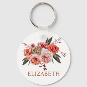 Chaveiro Elegante Floral terracotta nome personalizado chav