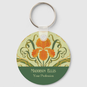 Chaveiro Elegante Floral Verde Feminino Art Nouveau Empresa