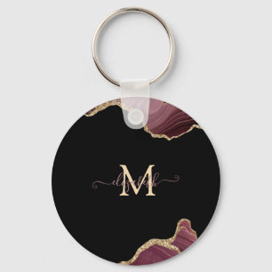 Chaveiro Elegante Glitter Dourado Burgundy Ágata Estiloso