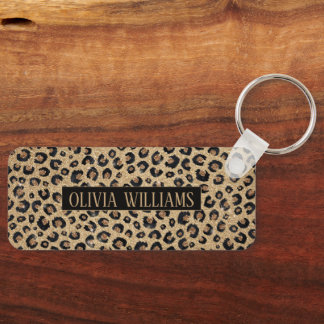 Chaveiro Elegante Glitter Dourado Estampa de Leopardo Preto