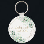 Chaveiro Elegante Greenery Eucalyptus Dourado Bridesmaid<br><div class="desc">Elegante Greenery Eucalyptus Dourado Bridesmaid chaveiro. Folhas de eucalipto com aquarela e uma estrutura geométrica dourada.</div>