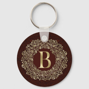 Chaveiro Elegante - Letra B - Ouro e Monograma de Damasco V