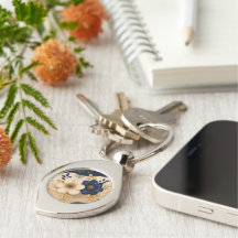 Elegante Metal Azul Marinho & Dourado Floral Botân