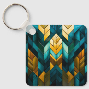 Chaveiro Elegante Moderno Abstrato Dourado Verde Geométrico
