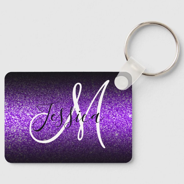 Chaveiro Elegante Monograma com Brilho Falso Violeta Ombre  (Frente)
