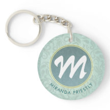 Elegante Monograma Faux Turquoise Dourada Damask F