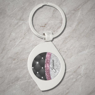 Chaveiro Elegante monograma feminino falso em preto, rosa e