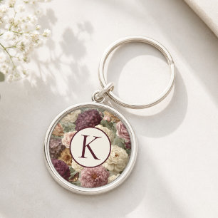 Chaveiro Elegante Monograma Floral Roxo