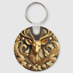 Chaveiro Elegante Ornamento de Cabeça de Veado Dourado