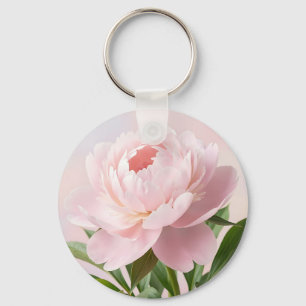 Chaveiro Elegante Peônia Rosa Bege Realista Floral