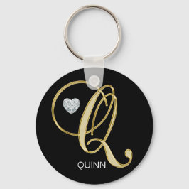 Chaveiro Elegante Personalizado Dourado Monograma Q