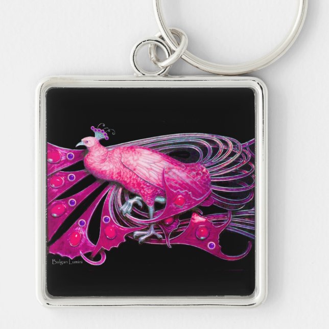 CHAVEIRO ELEGANTE PINK FUCHSIA PEACOCK A PRETO (Frente)