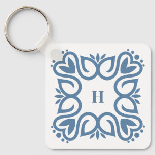 Chaveiro Elegante Rótulo de Monograma Azul Poeirento