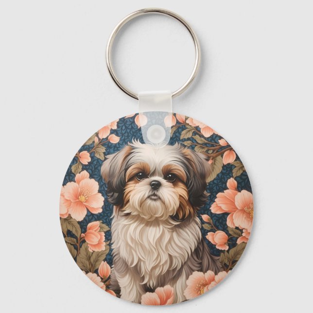 Chaveiro Elegante Shih Tzu Dog William Morris Inspirou (Frente)