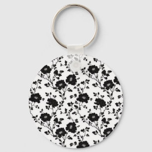 Chaveiro Elegante Silhueta Floral Preta e Branca Botânica