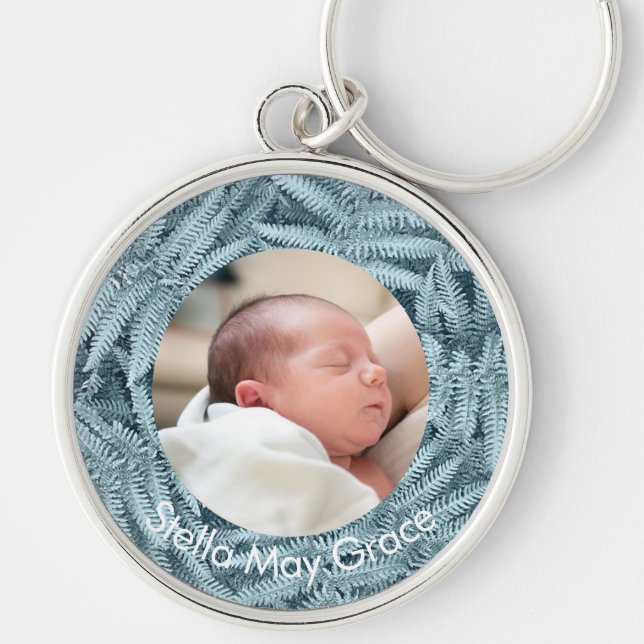 CHAVEIRO ELEGANTE SILVER BABY FOTO NAME FERN PERSONALIZADO (Frente)