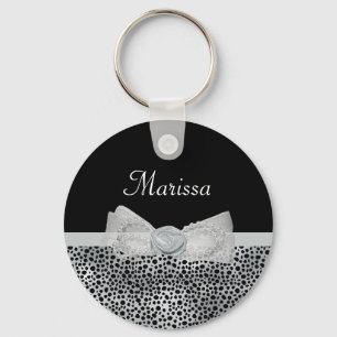 Chaveiro Elegante Silver Cheetah Impressão Frilly Arco Com 