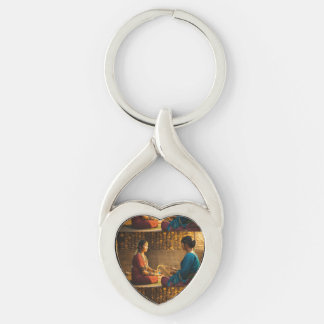 Chaveiro Elegante Twisted Heart Keychain com Vintage Art De