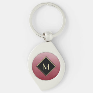 Chaveiro Elegante Vermelho Bruto Com Simples Monograma Dour