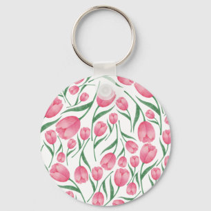 Chaveiro Elegantes tulipas rosa padrão floral