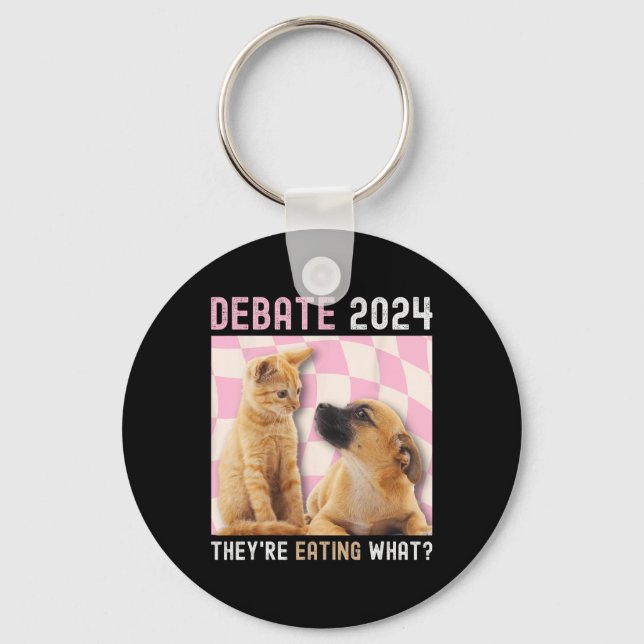 Chaveiro Eleições 2024 Pets Dog Cat que estão comendo W (Frente)