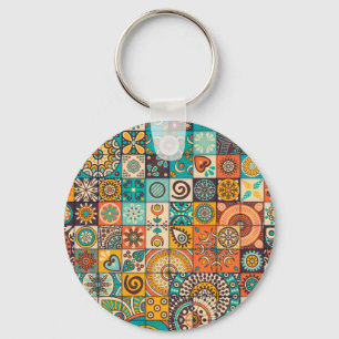 Chaveiro Elementos Decorativos: Padrão Vintage Desenhado à 
