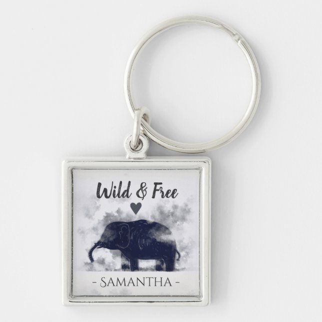 Chaveiro Elephant Art Wild e Free Personalised (Frente)