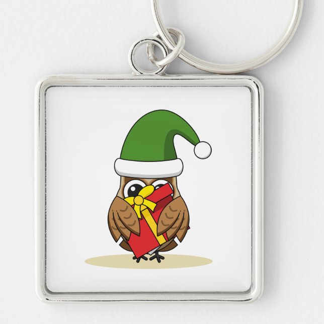 Chaveiro Elf Owl de Natal com Presente (Frente)