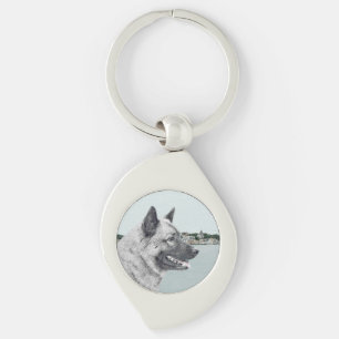 Chaveiro Elkhound norueguês na pintura da vila - Arte canin