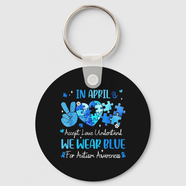 Chaveiro em abril Use Azul Mês de Conscientização do Autism (Frente)
