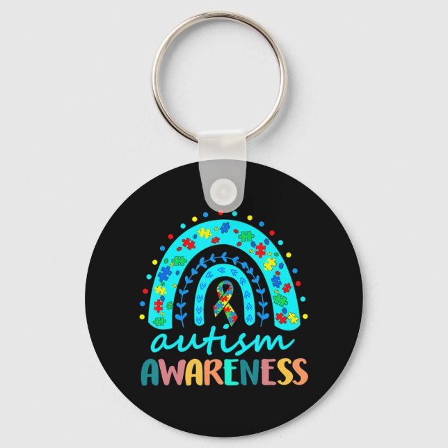 Chaveiro Em abril Vestimos Blue Autism Rainbow Awarness Mon (Frente)