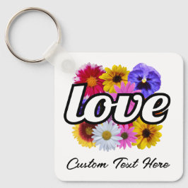 Chaveiro Em Bloom - Amor com Buquê Floral Quadrado