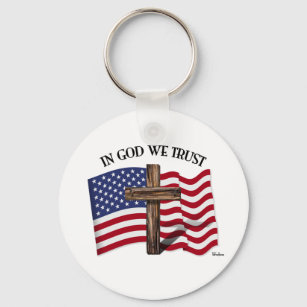 Chaveiro Em Deus, confiamos com cruz e bandeira dos EUA