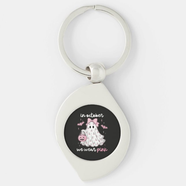 Chaveiro em outubro nós usamos rosa fantasma Halloween (Frente)