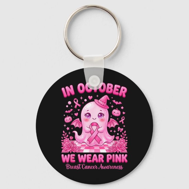Chaveiro Em Outubro Use Rosa Bruxa Fantasma Câncer de Mama (Frente)
