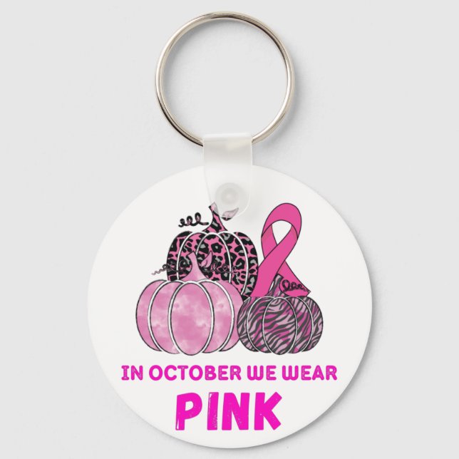 Chaveiro Em outubro Vestimos Pumpkins Rosa (Frente)