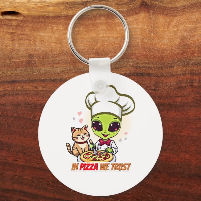 Chaveiro Em Pizza Nós Confiamos Arte de Chef Alienígena (Frente)