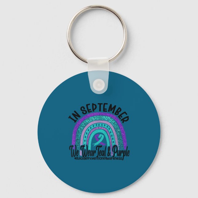 Chaveiro Em setembro use arco-íris de turquesa e roxo Suicí (Frente)